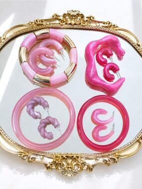 Pink Resin Hoop Earrings Set - Women Jewelry Bracelets